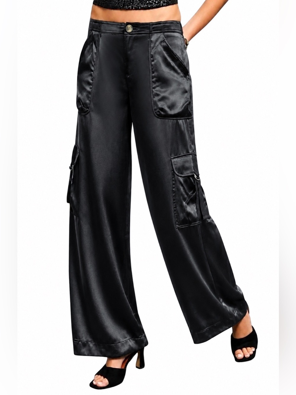 By Anthropology wide leg satin cargo pants, size 00
